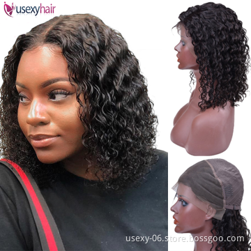 Wholesale Deep Wave Short Bob Lace Frontal Wigs Virgin Brazilian Human Hair Wigs For Black Women